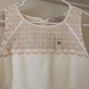LOFT white shift dress with light pink detail